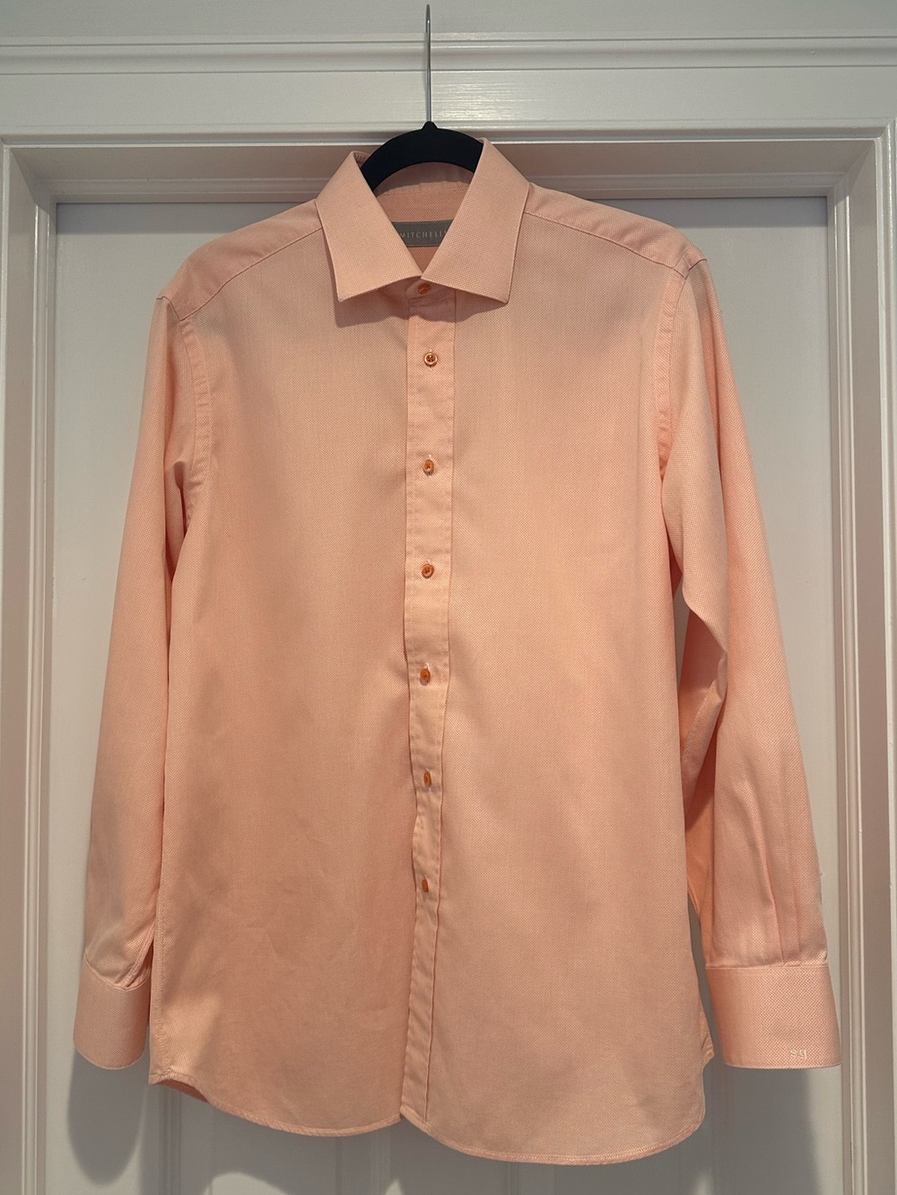 Mens Mitchell’s  Classic Custom Luxury Peach Dress Shirt Crisp Spread Color M